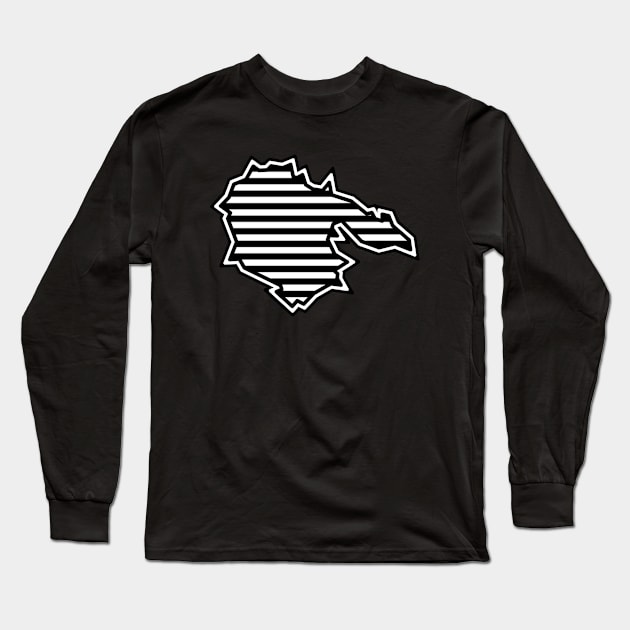 Hornby Island Silhouette in Black and White Stripes - Simple Pattern - Hornby Island Long Sleeve T-Shirt by Bleeding Red Paint